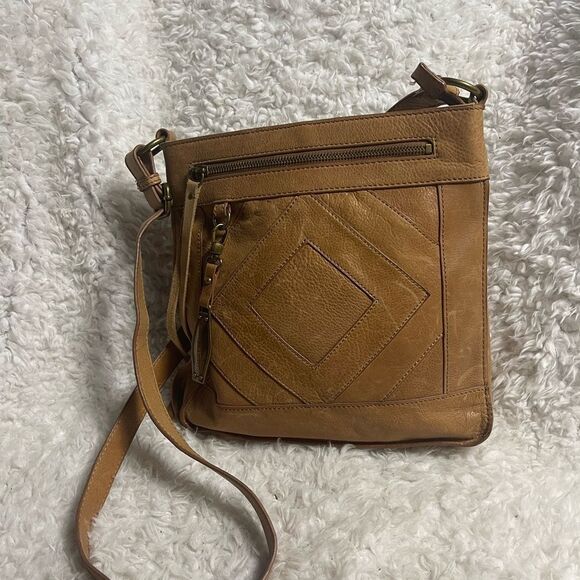 Lucky Brand Leather Tan medium Crossbody Bag stitching accent. - Picture 12 of 12